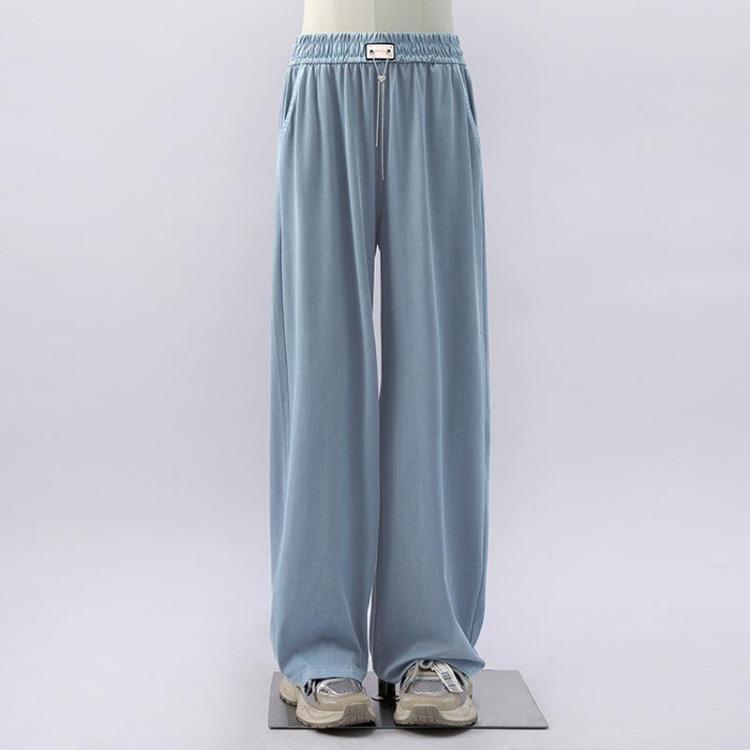 Zomer Lente Casual Broeken Nieuwe IJszijde Wijde Pijpen Rechte Pijpen Smalle Versie Slank Dunne Zijde Vallend R Stoffen Label Ketting Liefde