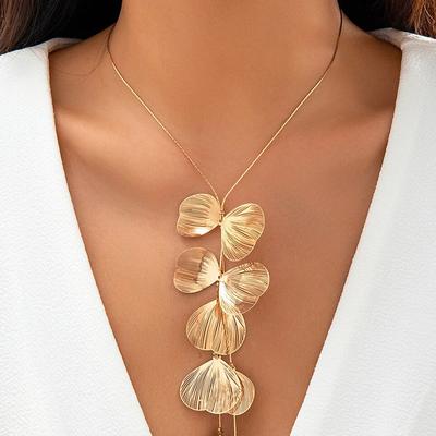 Vintage Goldfarbe Blatt Kupferdraht Lange Quaste Kragen Brustketten Halskette für Frauen Punk Party Choker Halskette Schmuck Geschenk