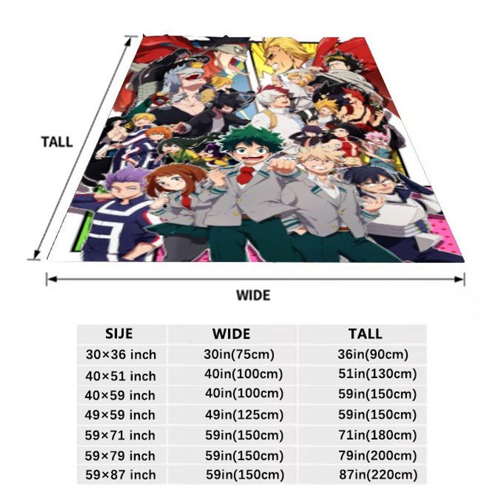 My Hero Academia Colorful Throw Blanket - Featuring Izuku Midoriya, Katsuki Bakugo, Uraraka Ochako & Shoto Todoroki - Soft Plush