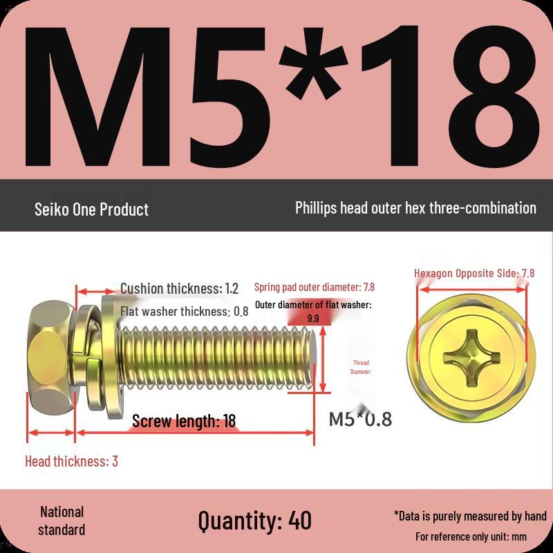 Concave Head Hexagon Combination Bolt Set with Spring Washer and Gasket - 3 Pieces
