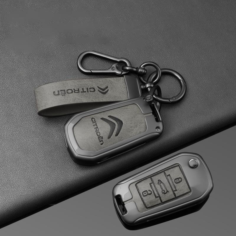 DBGO4 Leather Zinc Alloy Car Flip Key Case Cover Holder Shell Kerring For Citroen C3 C4 CACTUS C6 C8 Auto Key Protector Accessories
