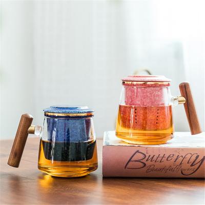 Tazza da tè in vetro creativo resistente al calore con filtro in ceramica e coperchio. Tazza da tè per ufficio. Coppia semplice tazza d'acqua