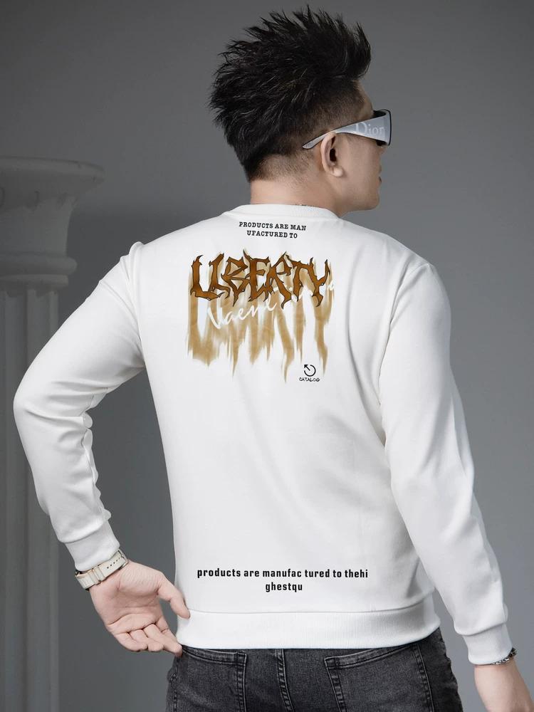 

European Station 2025 Autumn New Men s Round Neck Letter Print Pullover Sweatshirt Trendy Long Sleeve Base Shirt Top M чёрный