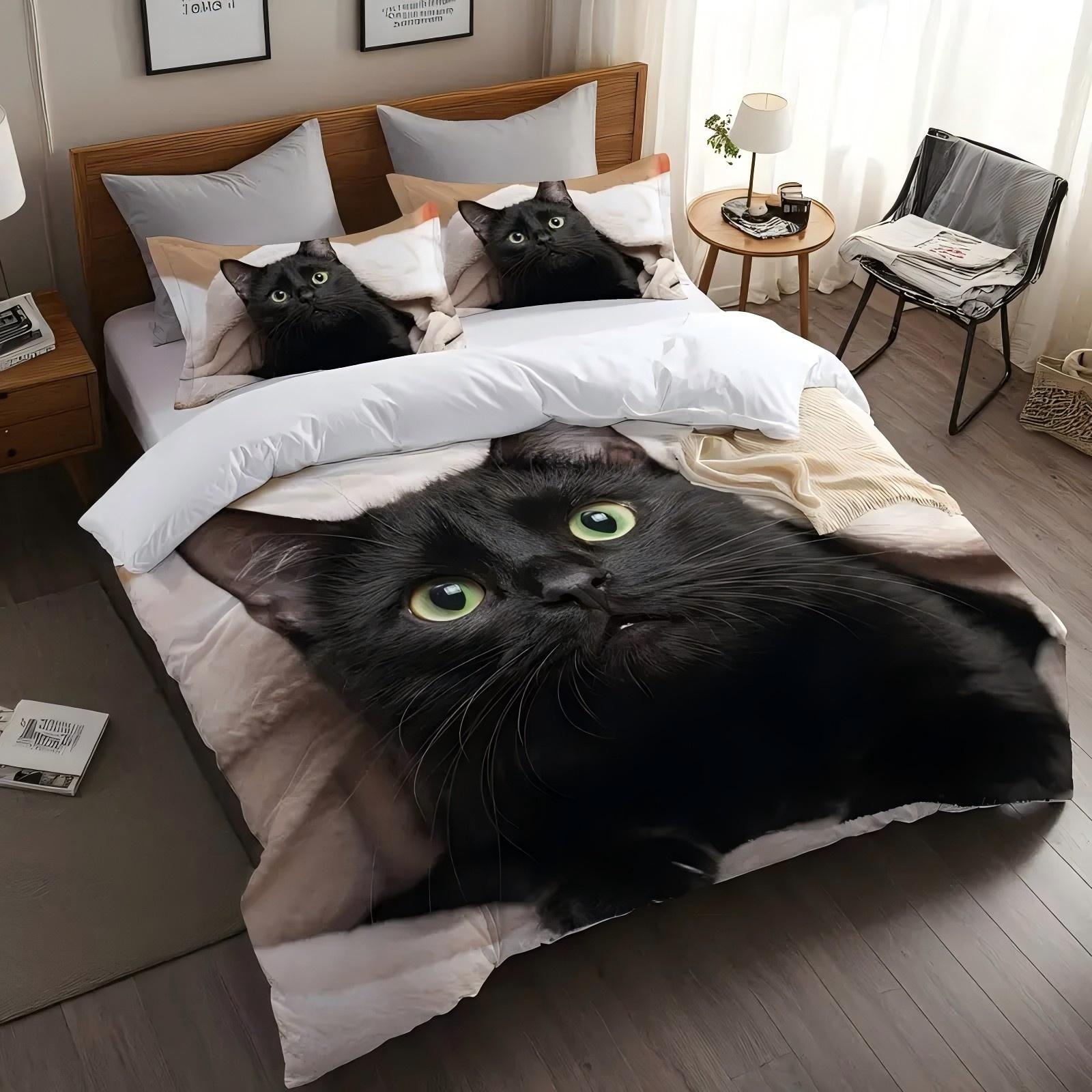 

Cute Pet Kitten 3D Printed Bedding Set Cute Animal Style Duvet Cover Set Soft Comfortable Home Polyester Luxury Quilt Cover Set 135x200cm 2pcs