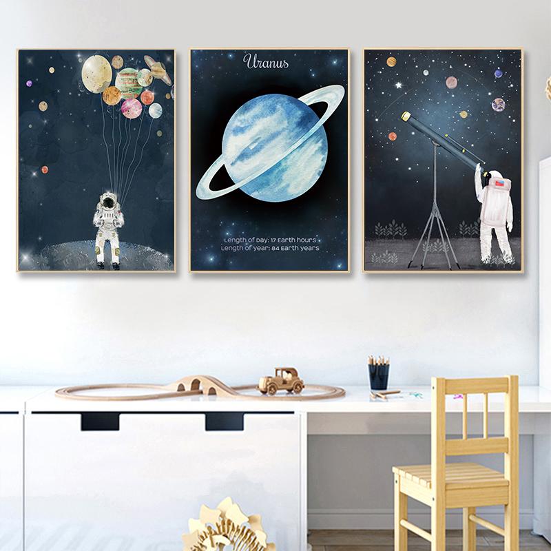 Kids Baby Nursery Room Decor Space Planet Art Print Canvas Painting Pictures for Wall Toile Decoration Murale Paintings Mural
