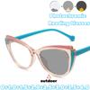 Outdoor Color Changing Reading Glasses Fashion Cat Eye Anti Blue Light Pochromic Far Sight Eyeglasses for Wome and Men +2.0