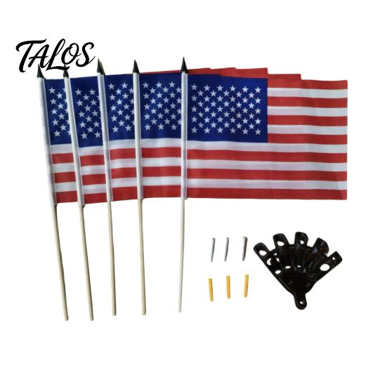 American Flag Stand Set, 5Pcs Celebration Flags with Poles And Fan-Shaped Bases for Wall Balcony Shop Fronts Outdoor Decor Patriotic Celebration