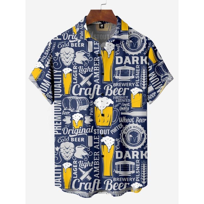 Camisas de Hombre Verano Hawaianas Casuales Tops de Playa Dibujos Animados Planeta Cohete Estampado Botones Manga Corta Talla Grande Camisa
