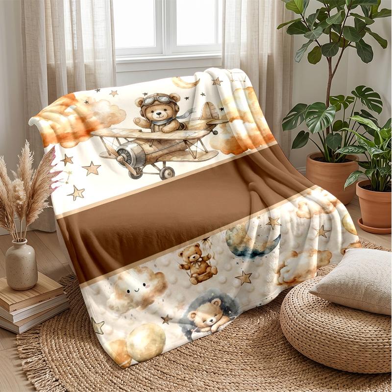 Teddy Bears with Stars and Clouds Theme blanket Lightweight Warm Flannel Blanket Decorative Throw Blanket for Home Decoration