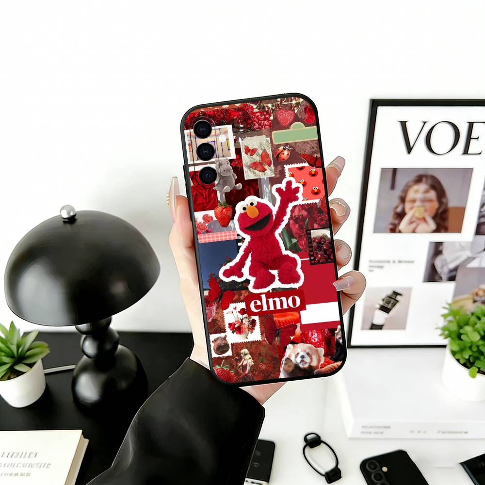 

Cut Cartoon E-Elmo Phone Case For Samsung Galaxy A73,A72,A71,A70,A53,A52,A51,Soft Silicone Black Cover Samsung a70
