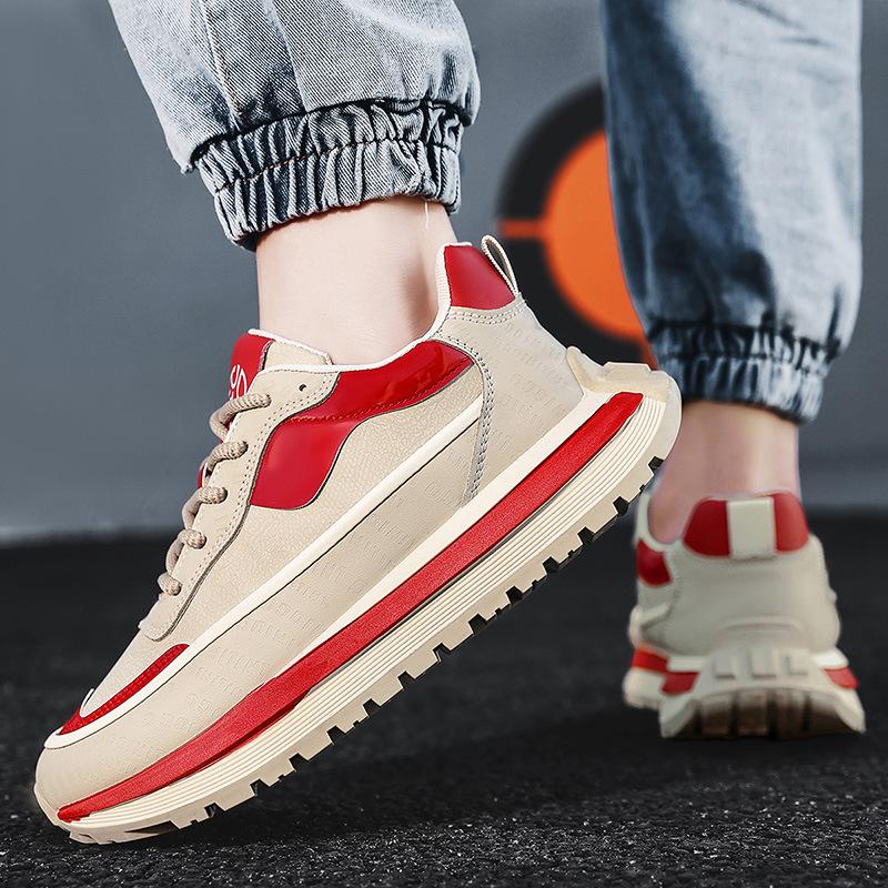 Men's shoes spring and autumn tide brand versatile student casual leather surface sports running thick sole heightening Internet cele