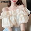 One Shoulder Shirt with A Female Design Sense Niche Top with Ruffled Edges Off Shoulder Chiffon Shirt for Summer