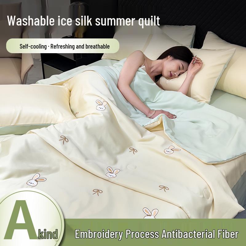 Ice Silk Cooling Quilt 4-Piece Set: Machine Washable, 2026 New Summer Style 150x200cm Quilt