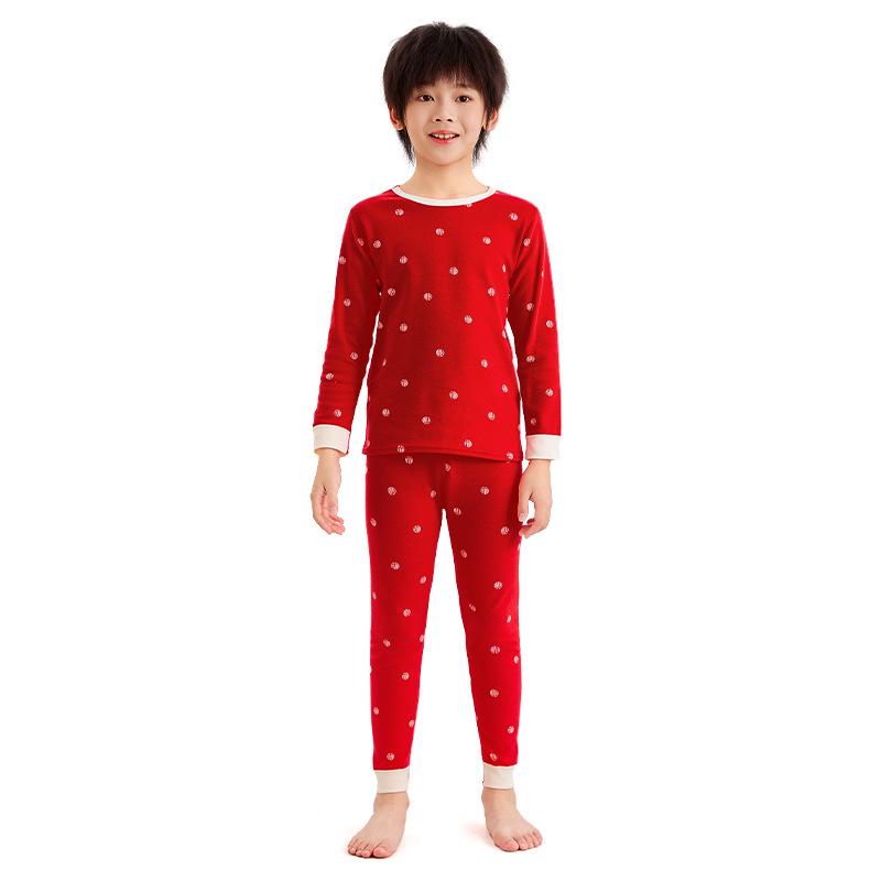 Children's Autumn/Winter Horse Year Red Long Johns Set - Pure Cotton Warm Pajamas
