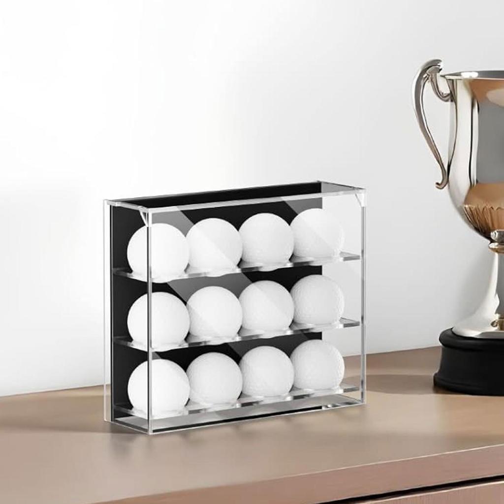 Acrylic Golf Ball Display Case 3 Tiered Collectibles Organizer, Office 12 Holes Transparent Pingpong Ball Holder Cabinet Shelf