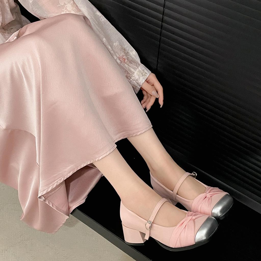 White French fairy wind light mouth thick high heel single shoes female 2025 new summer skirt square head Mary Jane shoes