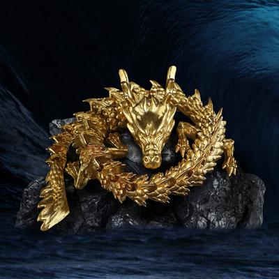 3D Printed Chinese Dragon Figurine Movable Joints Golden Loong Figure Articulated
