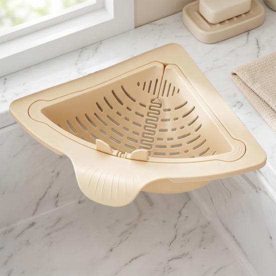 2 Peças Peneira Magnética Triangular para Ralo de Pia, Filtro de Resíduos de Alimentos para Cozinha com Fundo de Rosca, Suporte de Esponja à Prova de Ferrugem, Organizador de Canto de Pia, Casa