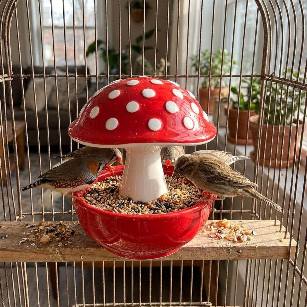 Spill Proof Bird Feeder Bowl Resin Bird Water Bowl Easy Clean Mushroom Bird Feeder  Balcony