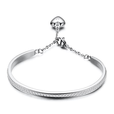

Gold-Color Cuff Bangle for Women One Row Crystal Stainless Steel Bracelet Bangle Jewelry Adjustable Chain 58-60mm серебряный