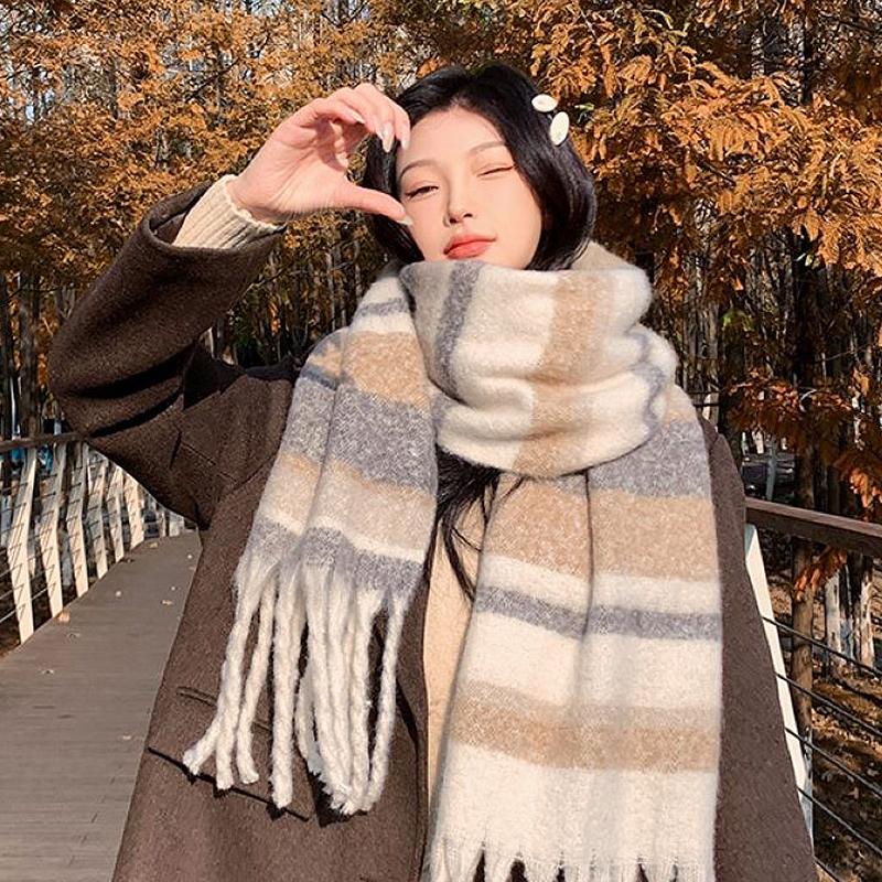 Winter Imitation Cashmere Scarf For Women Maillard High-End Korean Style Warm Retro Versatile Thick Shawl