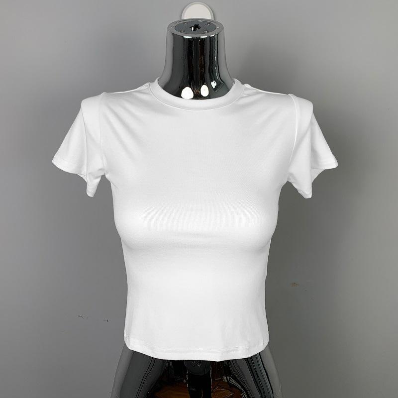 South Korea's Dongdaemun Summer Slimming Crop Top - Sexy Short Sleeve Round Neck Tee for Women