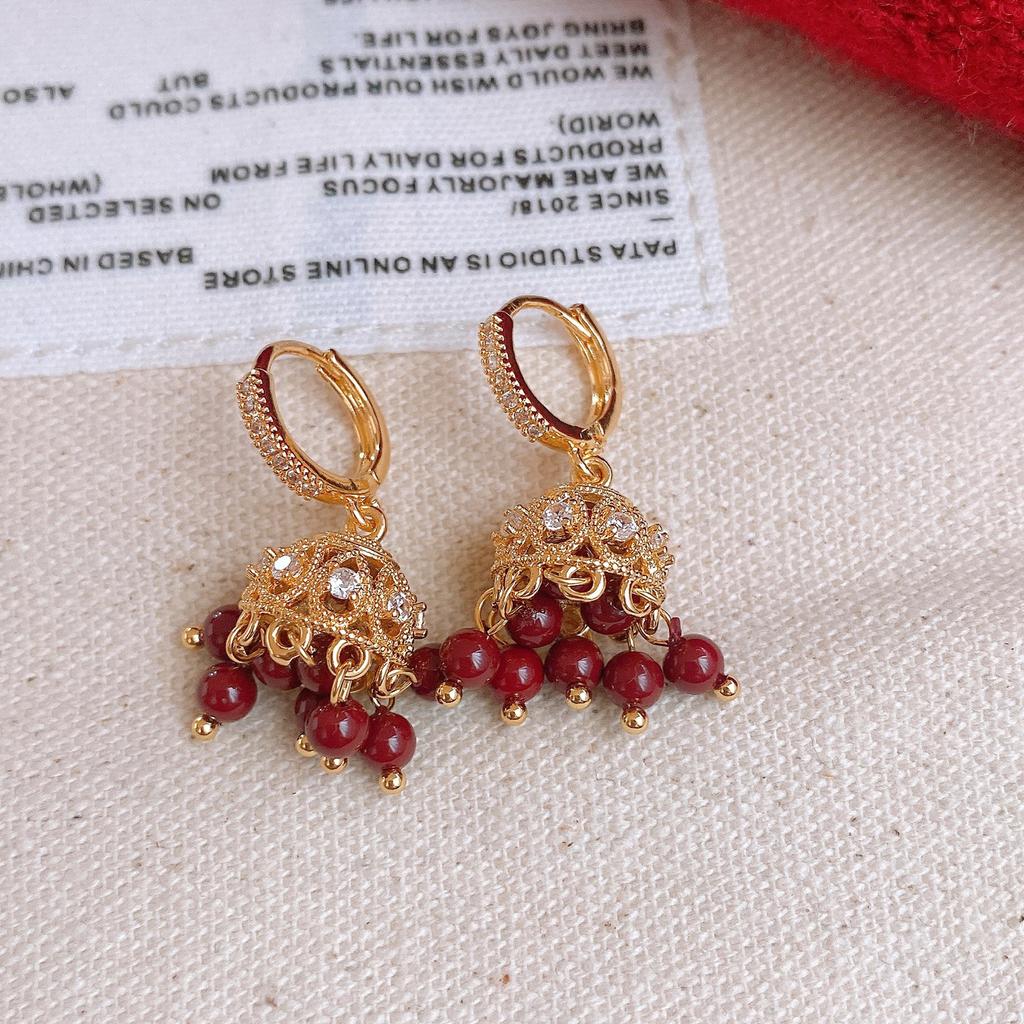 Liu Yifei red pearl earrings women's earrings 2025 new popular camellia stud earrings