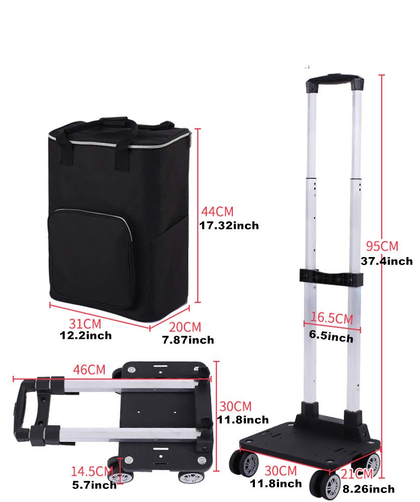 Falytemow Foldable Utility Cart with Insulated Foldable Reusable Shopping Trolley Bag with Wheels and Telescoping Waterproof Oxford Fabric Foldable