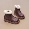 Girls Boys Kid's Winter Hightop Leather Cotton Boots Keep Warm Chelsea Snow Bootie Children's Hightcut Platform Shoes with Plush