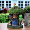 Valery Madelyn Fluffy Fairy House Garden Figurine with Solar Cute Fairytale Garden Outdoor No Batteries Waterproof Ornament, Solar-Powered Light,