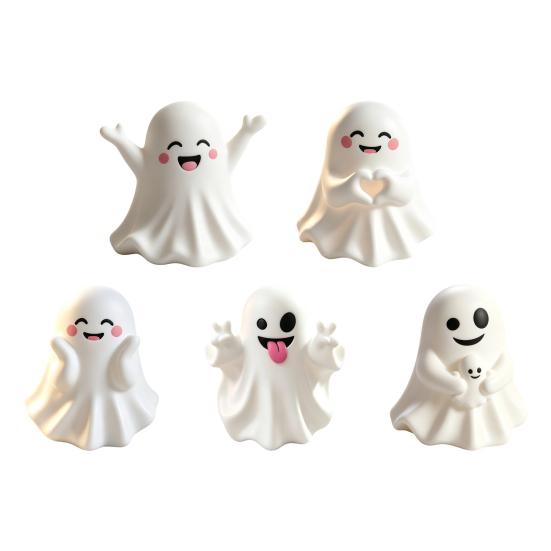 Small Ghost Statue for Shelf Halloween Cute Figurine, Mini Cartoon Statue, Little Spooky Desk Accessory Autumn Desktop Ornament Tiered Tray Home Table
