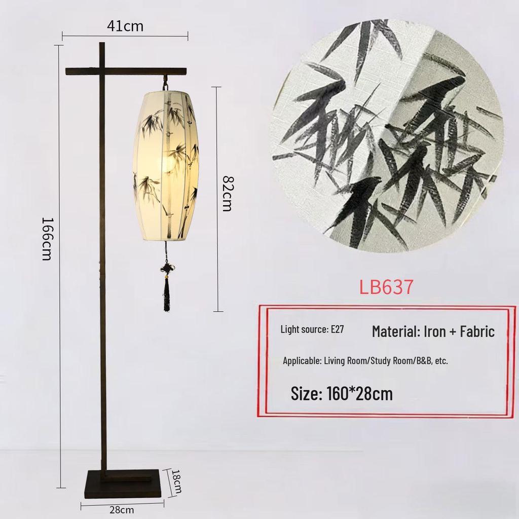Retro Zen Bamboo Hand-Painted Floor Lamp for Living Room, Study, or Bedroom - Iron Art, New Chinese Antique Style