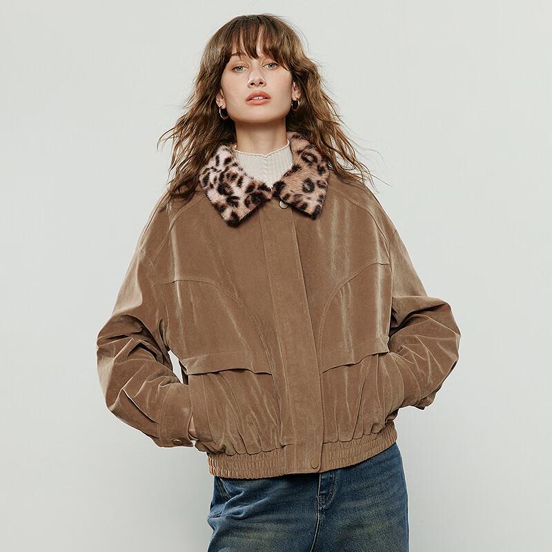 Chuyu Women's Leopard Print Lapel Flocking Winter Jacket