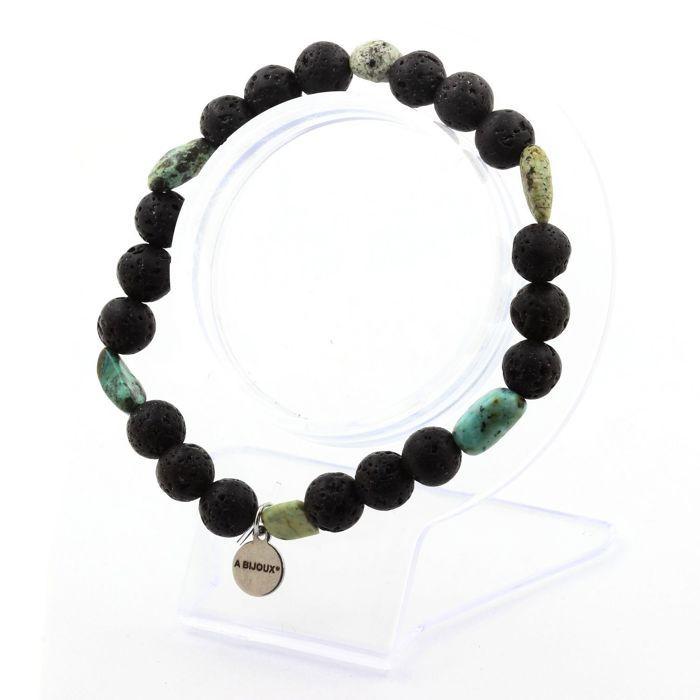Bracelet Turquoise Africaine d'Afrique + Perles Lave 8 mm