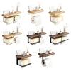 Wall Storage Rack Strong Load-Bearing Wall-Mounted Organizer with Rounded Paper Outlet Smooth Pull-Out Multifunctional Wood Metal Bathroom Shelf
