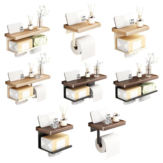 Wall Storage Rack Strong Load-Bearing Wall-Mounted Organizer with Rounded Paper Outlet Smooth Pull-Out Multifunctional Wood Metal Bathroom Shelf