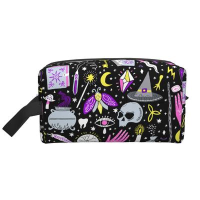 Goth Gothic Witchy Skull Makeup Bag Organizer Large Cosmetic Bags Portable Travel Toiletry Bag Women Storage Pouch
