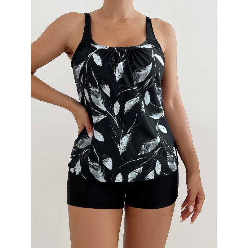 European and American New Split Swimsuit Women's Slim-fit Sleeveless Printed Boxers Tankin