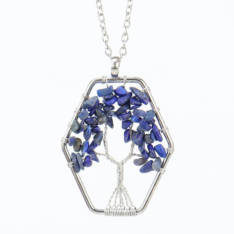 

Hand-Wound Natural Gravel Crystal Hexagonal Loose Root Tree Of Life Fortune Tree Necklace Women S Necklace N18 ляпіс-лазур кольору