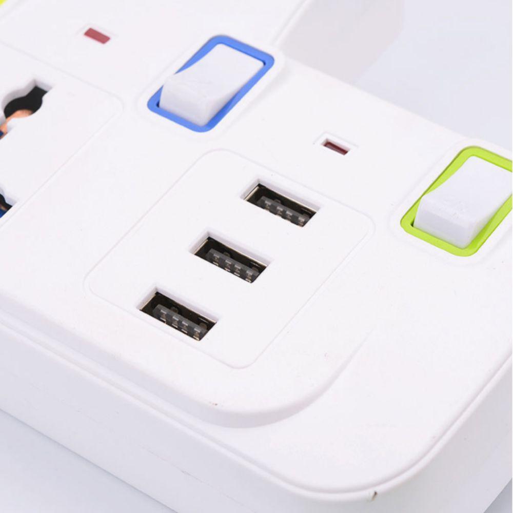 White Universal Power Strip Multi-function Extension Socket Power UK USB Quick Charge  Office