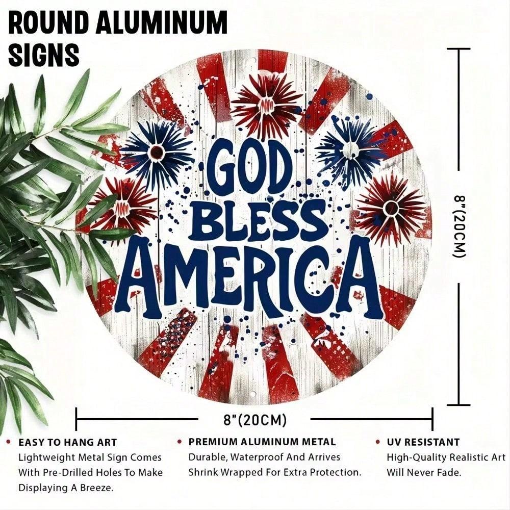Vintage Patriotic 4th July Aluminum Tin Sign, American Flag Wall Art Decor for Home Bar Garage Man Cave, Durable Metal Plaque