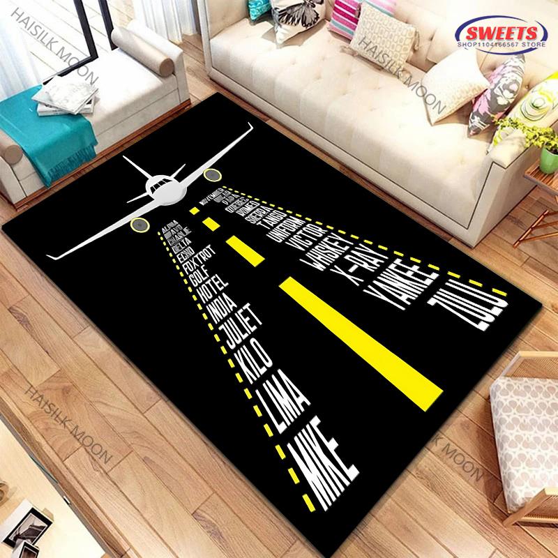17 Style Airport Landing Strips Top View Aircraft Carpet Rug for Bedroom Living Room Home Sofa Decor, Kids Non-Slip Decor Mats