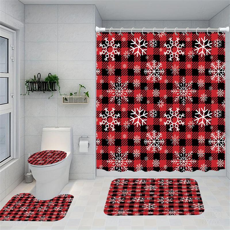 Christmas Series Shower Curtain Digital Printing Bathroom Shower Curtain Four-Piece Polyester Shower Curtain