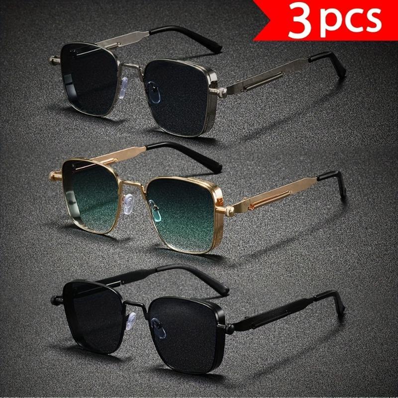 3pcs New Retro Square Small Sunglasses with Fashionable Personality UV400 Retro Sunscreen Sunglasses