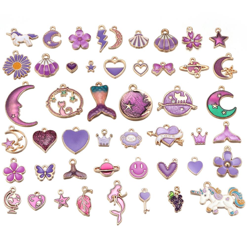 10Pcs MultiColor Alloy Drop Oil Mini Pendant Butterfly Flower Heart Shape Pendant For DIY Craft Keychain Necklace Jewelry Making