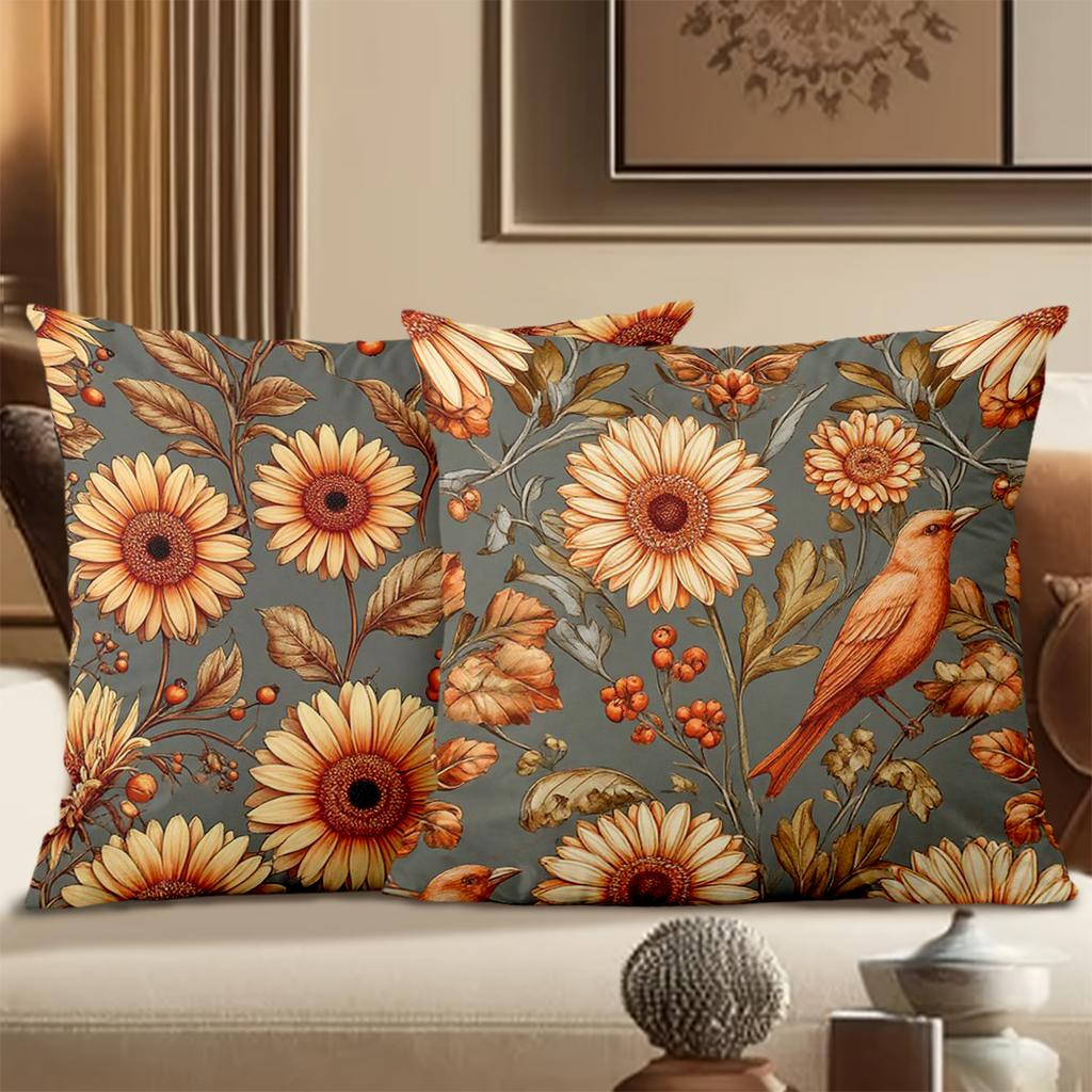 Floral and Bird Patterned Throw Pillows for Home Decor Polyester Pillowcase, Sofa Decorative Cushion Cov Headboard Pillow