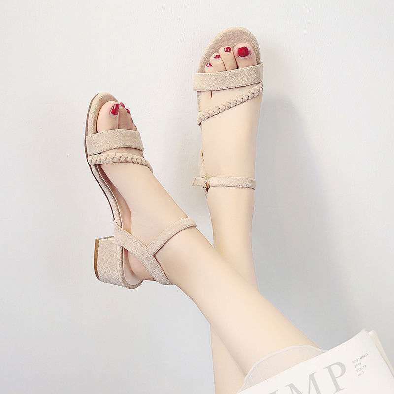 

Coarse heel black sandals women s medium heel 2025 new fairy style one-word buckle strap fashion open-toed high heels women s summer 40 абрикосовый