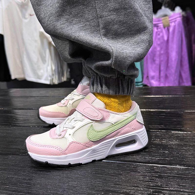 Nike Air Max SC Vintage Cushioning Abrasion Resistant Breathable Low Top Kids' Casual Shoes Hook and Loop Pink Green CZ5356-110
