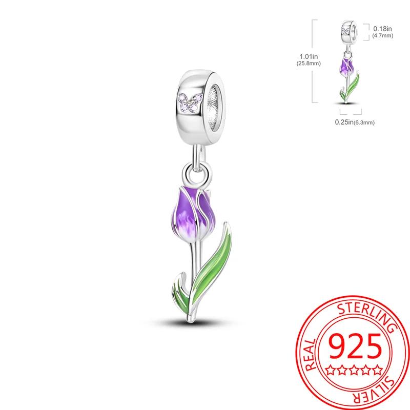 Real Copper Colorful Hummingbird Flowers Charms Spring Series Beads Fit Original Bracelets Diy Jewelry For Women