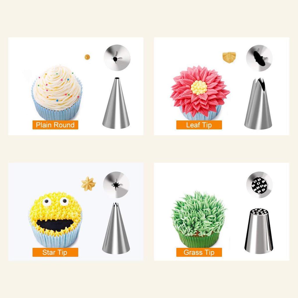 52 STK Kakepyntrekvisita Tipssett Rustfritt stål Bakeutstyr Glasurtips med konditorposer